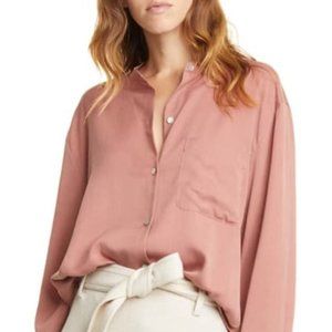 Vince Blush Relaxed Band Collar Long Sleeve Blouse